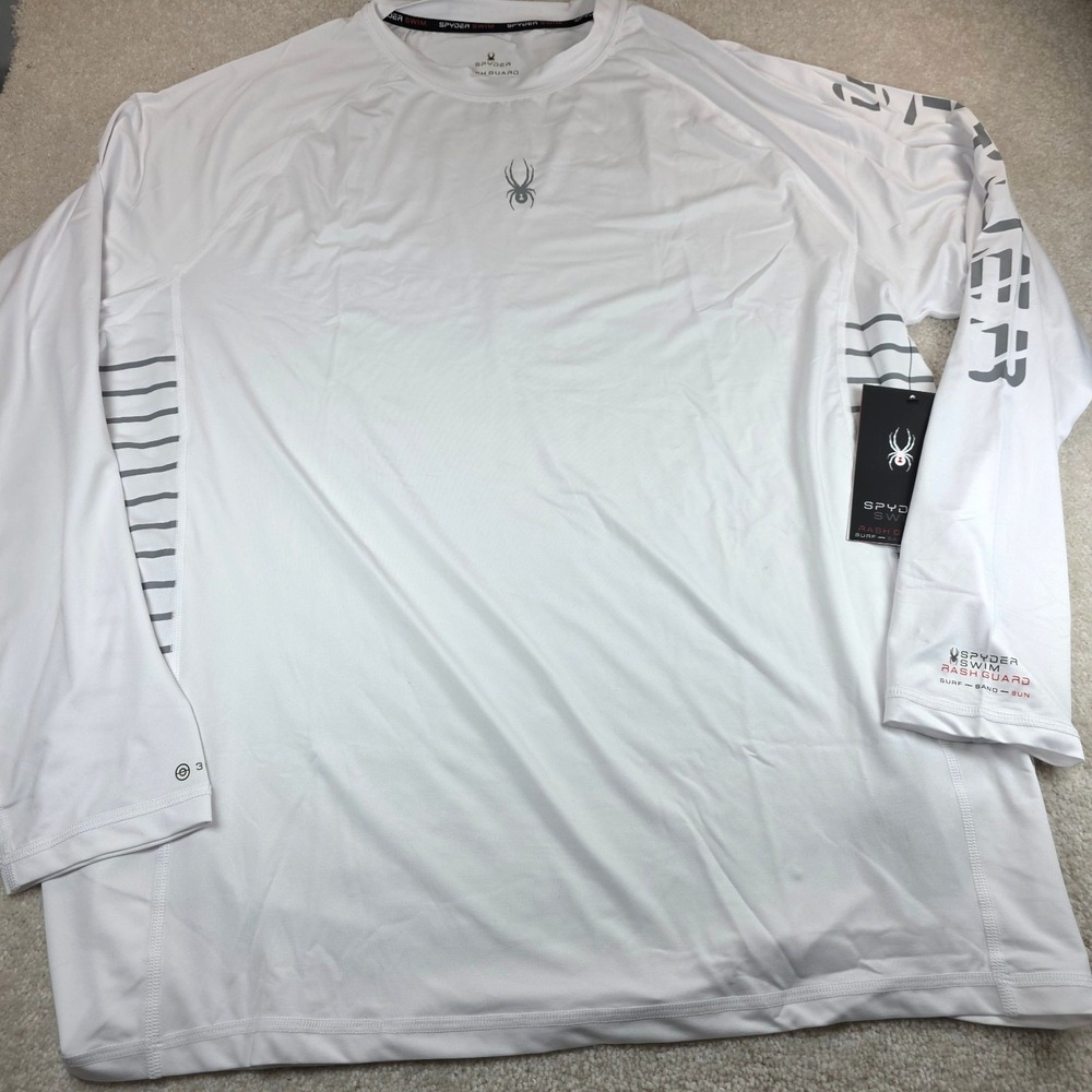 Spyder Swim Rash Guard T-Shirt Mens XL White UPF 30+ Surf Sun Long Sleeve NWT